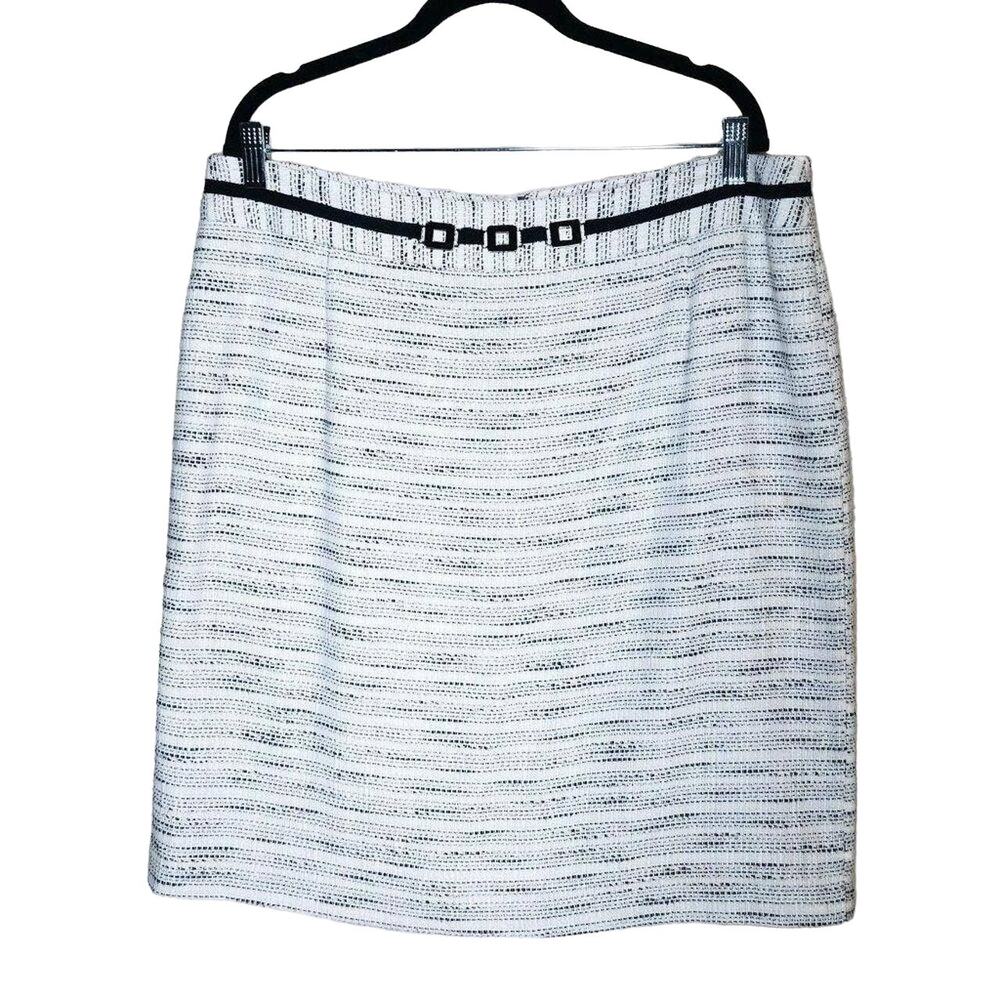 Antonio Melani Belted Tweed Pencil Skirt Above the Knee Black White Lined 14